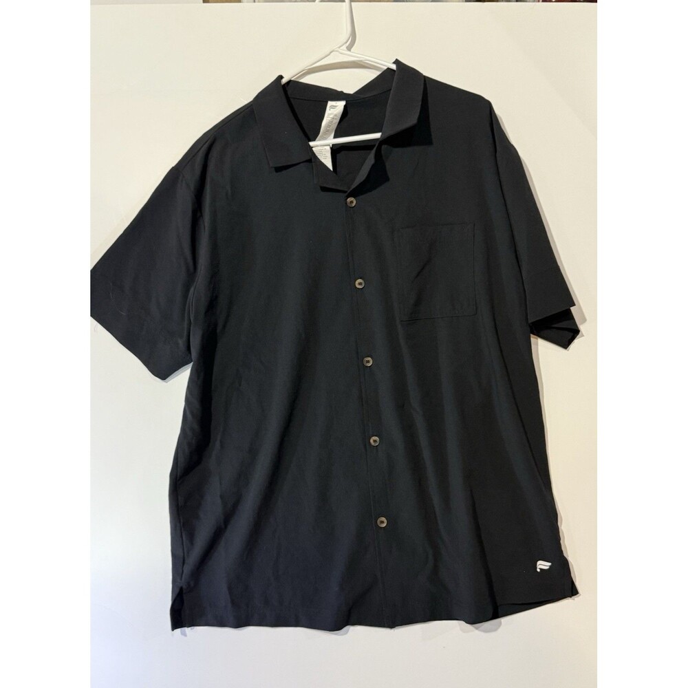 Fabletics Men’s Cabana Camp Shirt Black Open‑Collar Button Down Size L – EUC
